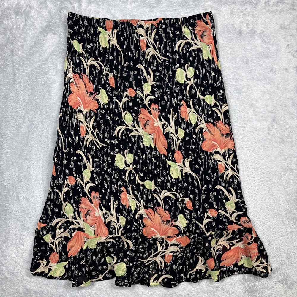 Vintage Jennifer Moore Skirt 6 Womens Black Floral Fairy Cottage Core 90s Y2K
